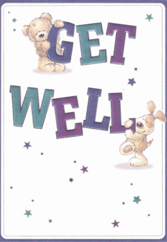 Infused with the cheerful encouragement that defines Mile End's friendly character, this illustrated card melds caring artistry with playful spirit. A lovable bear and an energetic puppy take centre stage, their soft, animated expressions cradling the bold message: 'Get Well.' Large, confident letters shaded in rich violets and aquas ground the design in a feeling of upbeat reassurance, much like the bouquets built by hand in the artisan shops near Mile End Park. Dancing stars swirl overhead and beside the pair, hinting at the invisible magic of well wishes travelling through the air. Every texture in the scene has a tactile, inviting quality-the plush bear and velvety, floppy-eared pup offering the kind of comfort you'd expect from a beloved companion or a perfectly chosen cluster of fresh flowers. Picture sending this card with a locally arranged bouquet-the combined gesture conveys heartfelt positivity, wrapping anyone in Mile End in a cocoon of care, familiar warmth, and gentle encouragement, no matter the occasion.