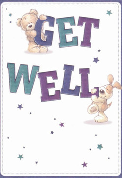 A true expression of Mile End's neighbourly warmth, this thoughtfully illustrated get well card radiates comfort and gentle optimism. At its heart are two lovable companions-a plush teddy clutching the top of the bold 'GET,' and an eager puppy balancing joyfully against a robust 'WELL.' Their friendly, rounded forms and expressive features create an atmosphere akin to the caring gestures experienced in local flower shops along Mile End Road. The strong purples and soothing teals of the text pop against a crisp, white background-tones reminiscent of handmade floral bouquets found near the green expanse of Victoria Park. Scattered stars in soft blues and violets dart across the card, evoking the sparkling hope that comes with well wishes from friends and family. The textures are exquisitely detailed: the bear's fuzzy fur and the puppy's floppy ears rendered so invitingly that you might imagine their gentle embrace. This card offers the same nurturing spirit as a carefully arranged bouquet-thoughtfully constructed to brighten a tough moment and deliver a heartfelt message to Mile End homes or hospital bedside tables with a reassuring flourish.
